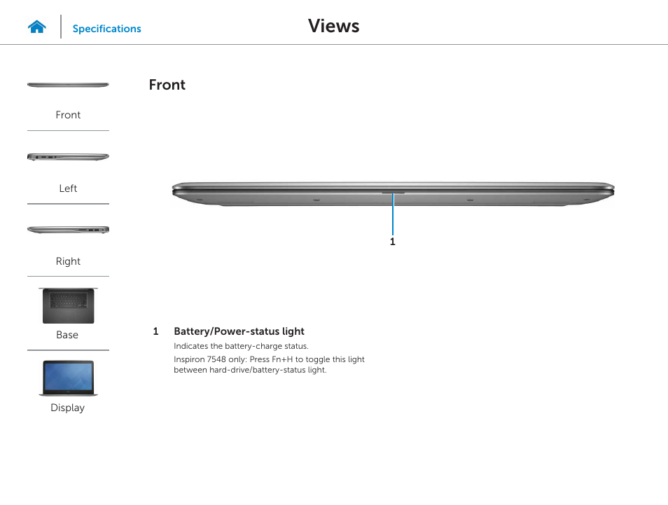 Views, Front | Dell Inspiron 15 (7548, Late 2014) User Manual | Page 2 / 23