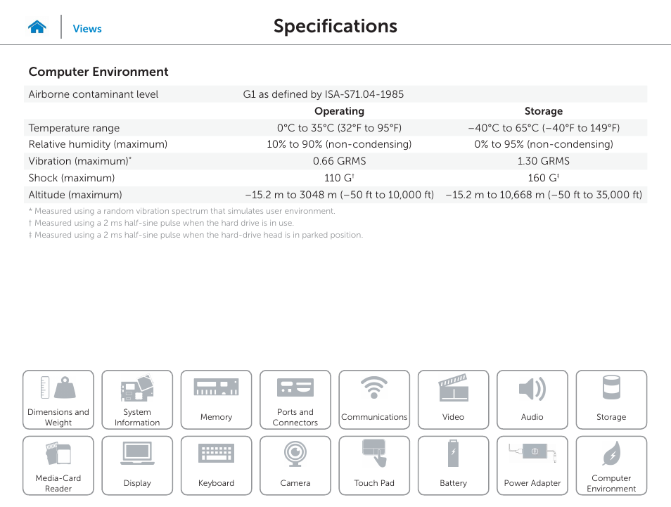 Computer, Environment, Specifications | Computer environment | Dell Inspiron 15 (7548, Late 2014) User Manual | Page 23 / 23