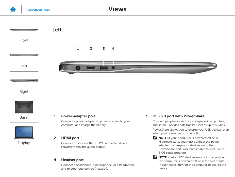 Left, Views | Dell Inspiron 15 (7548, Late 2014) User Manual | Page 3 / 23