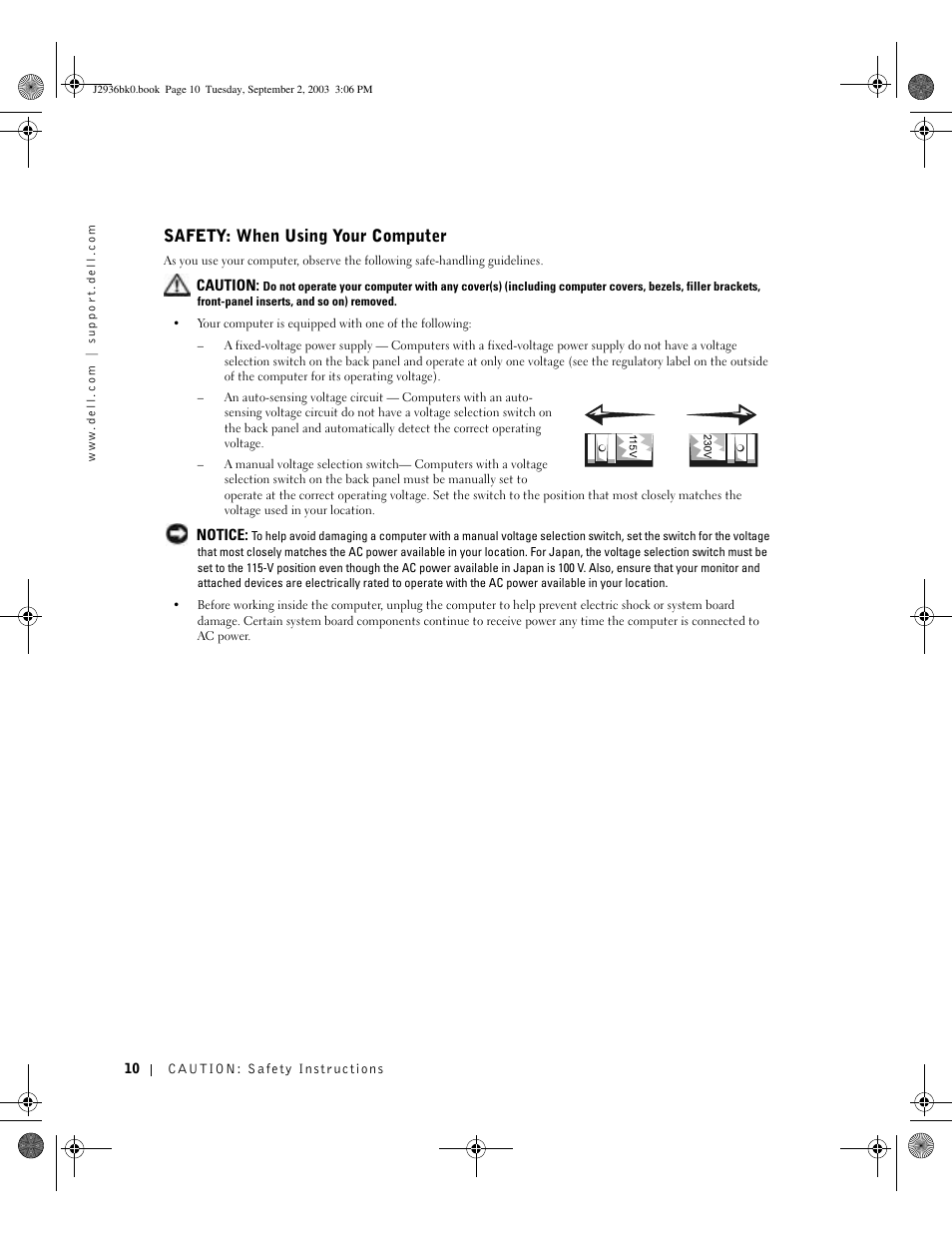 Safety: when using your computer | Dell Dimension 4600 User Manual | Page 10 / 148