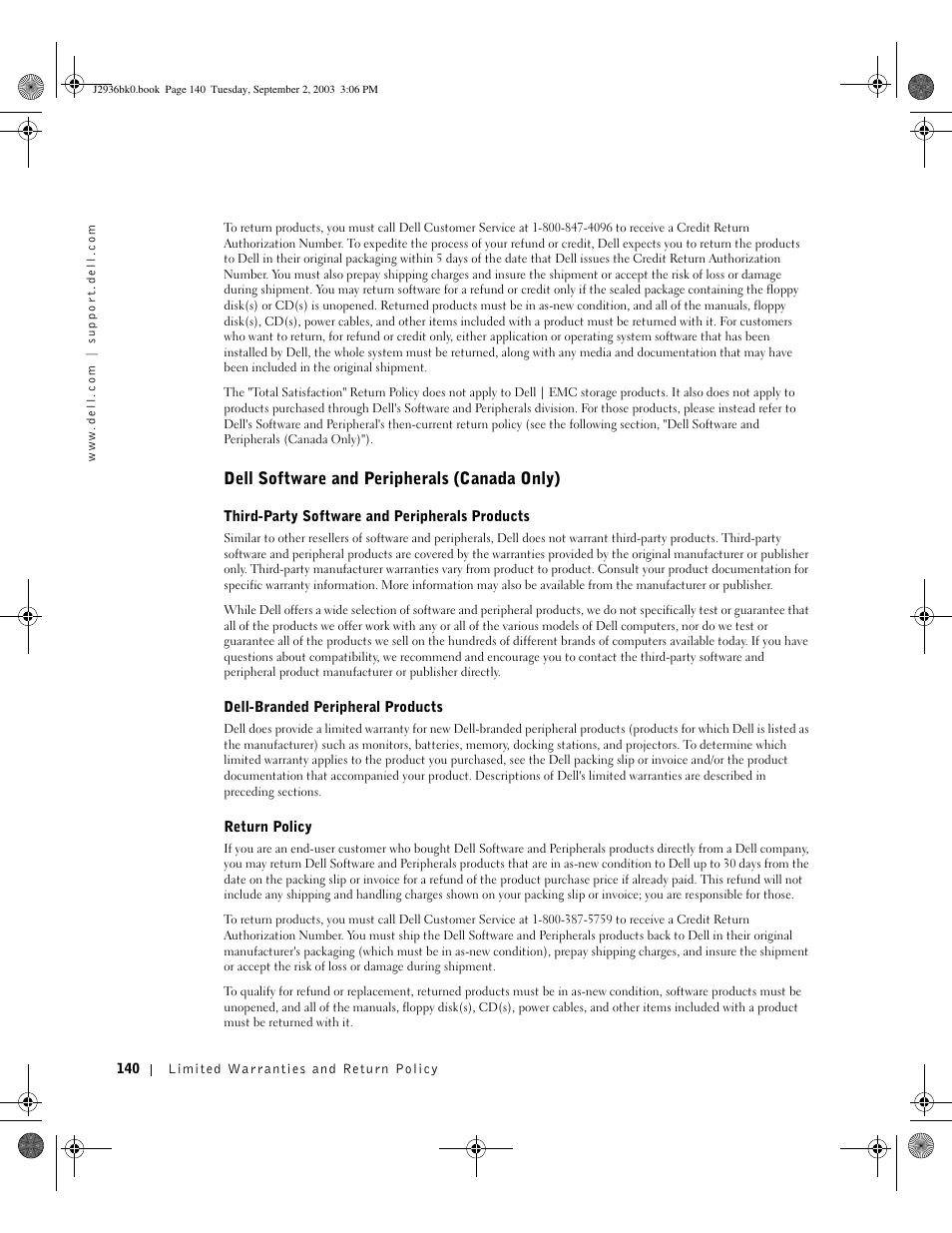 Dell software and peripherals (canada only) | Dell Dimension 4600 User Manual | Page 140 / 148