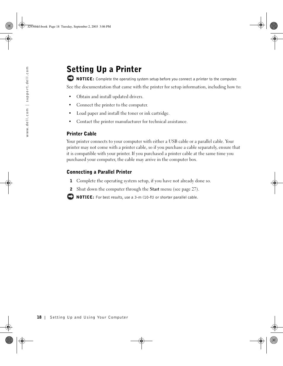 Setting up a printer | Dell Dimension 4600 User Manual | Page 18 / 148