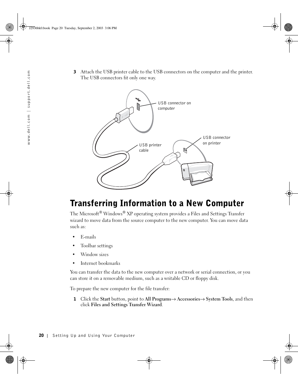 Transferring information to a new computer | Dell Dimension 4600 User Manual | Page 20 / 148