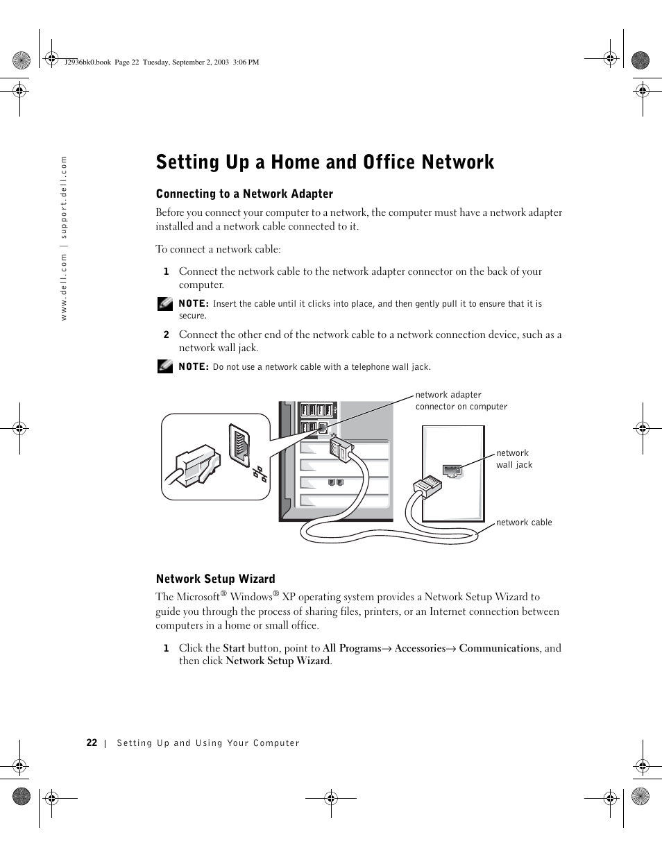 Setting up a home and office network | Dell Dimension 4600 User Manual | Page 22 / 148