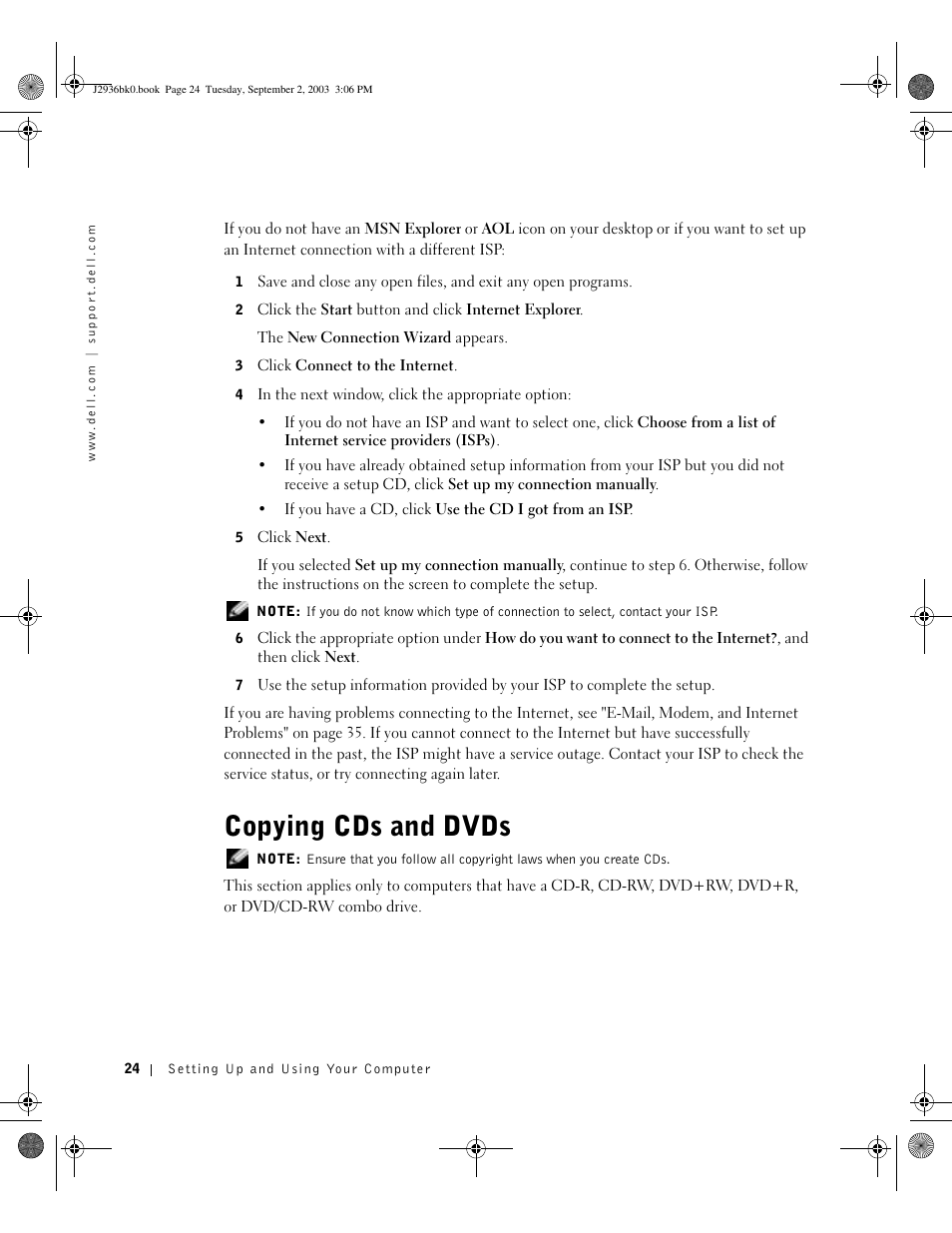 Copying cds and dvds | Dell Dimension 4600 User Manual | Page 24 / 148