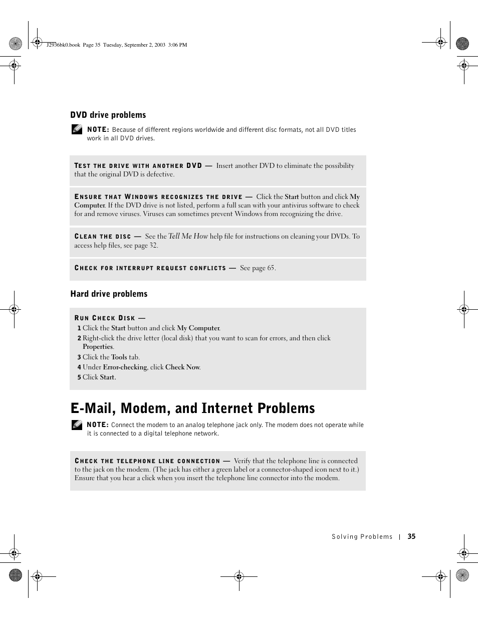 E-mail, modem, and internet problems | Dell Dimension 4600 User Manual | Page 35 / 148