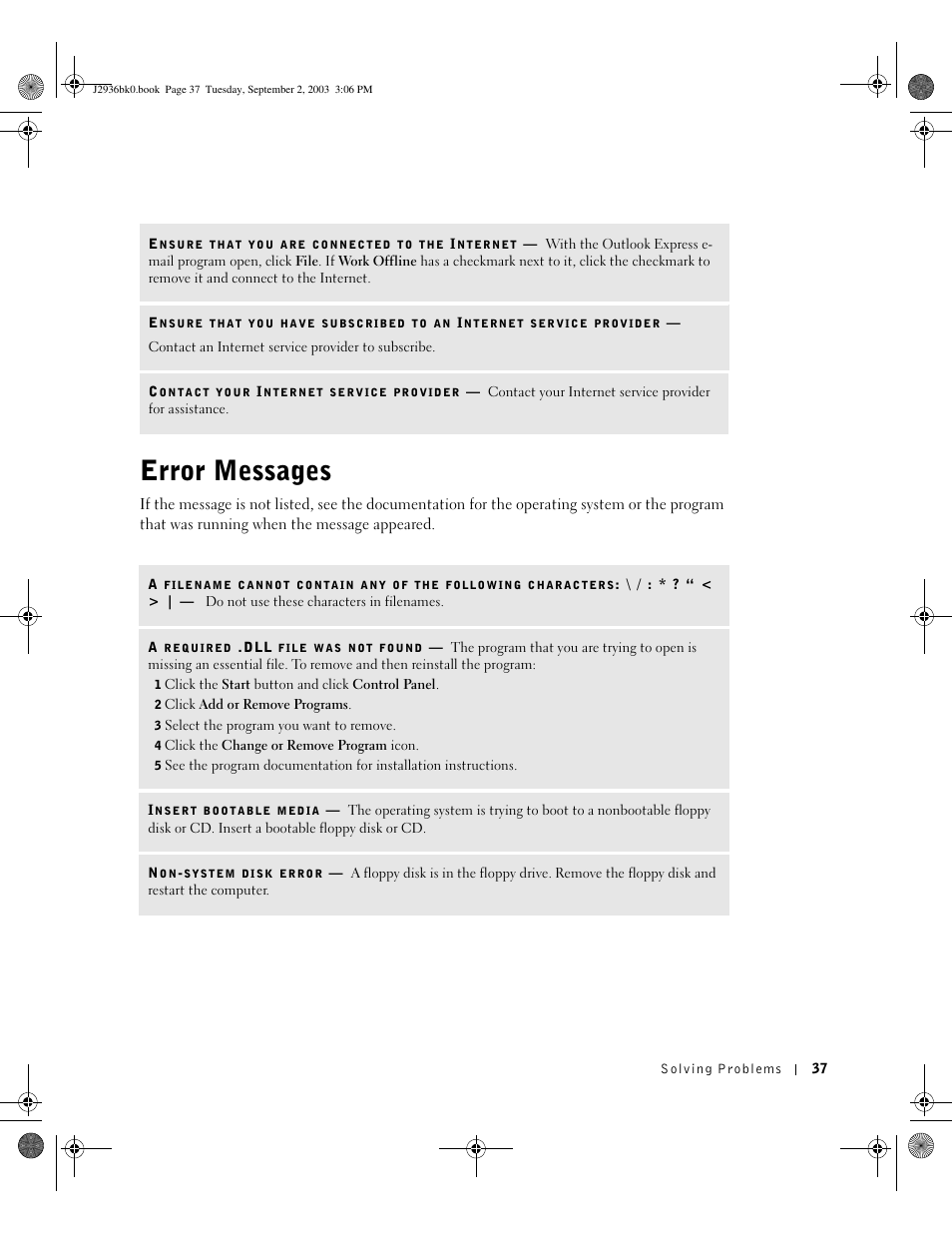 Error messages | Dell Dimension 4600 User Manual | Page 37 / 148