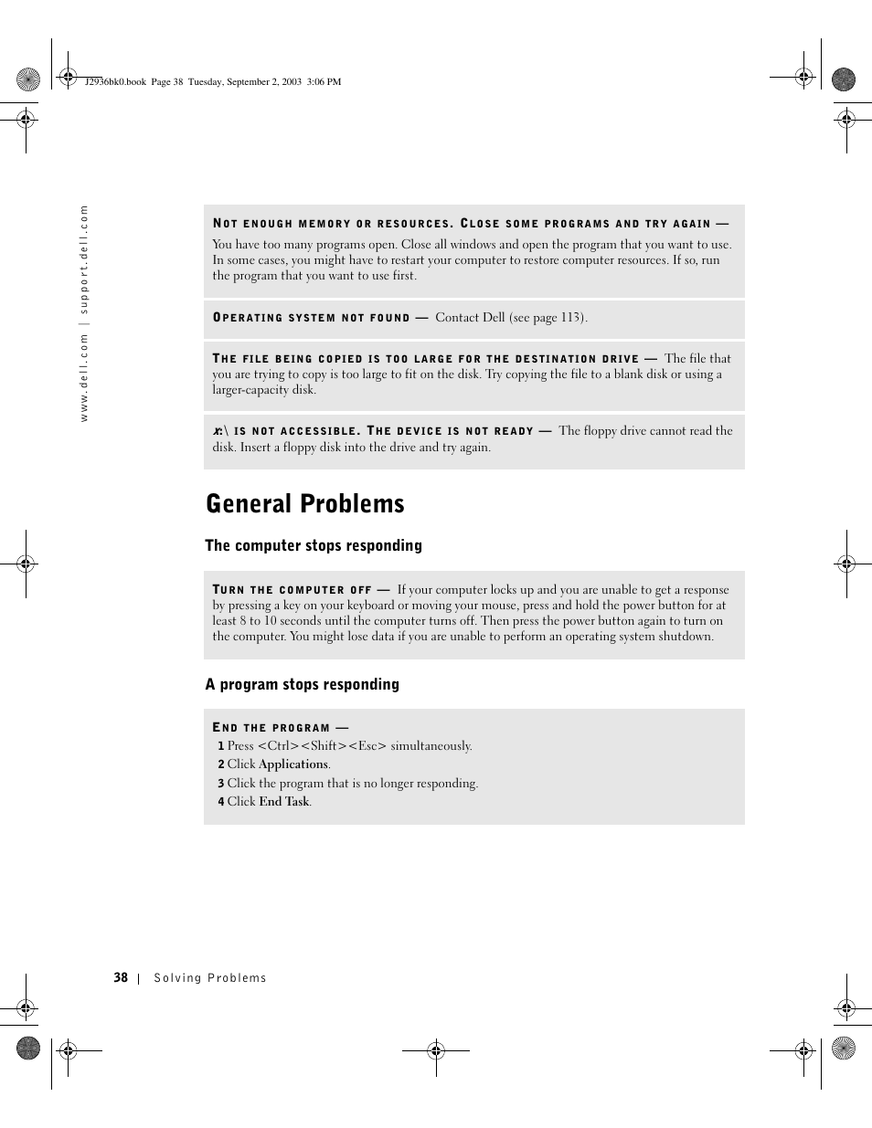 General problems | Dell Dimension 4600 User Manual | Page 38 / 148