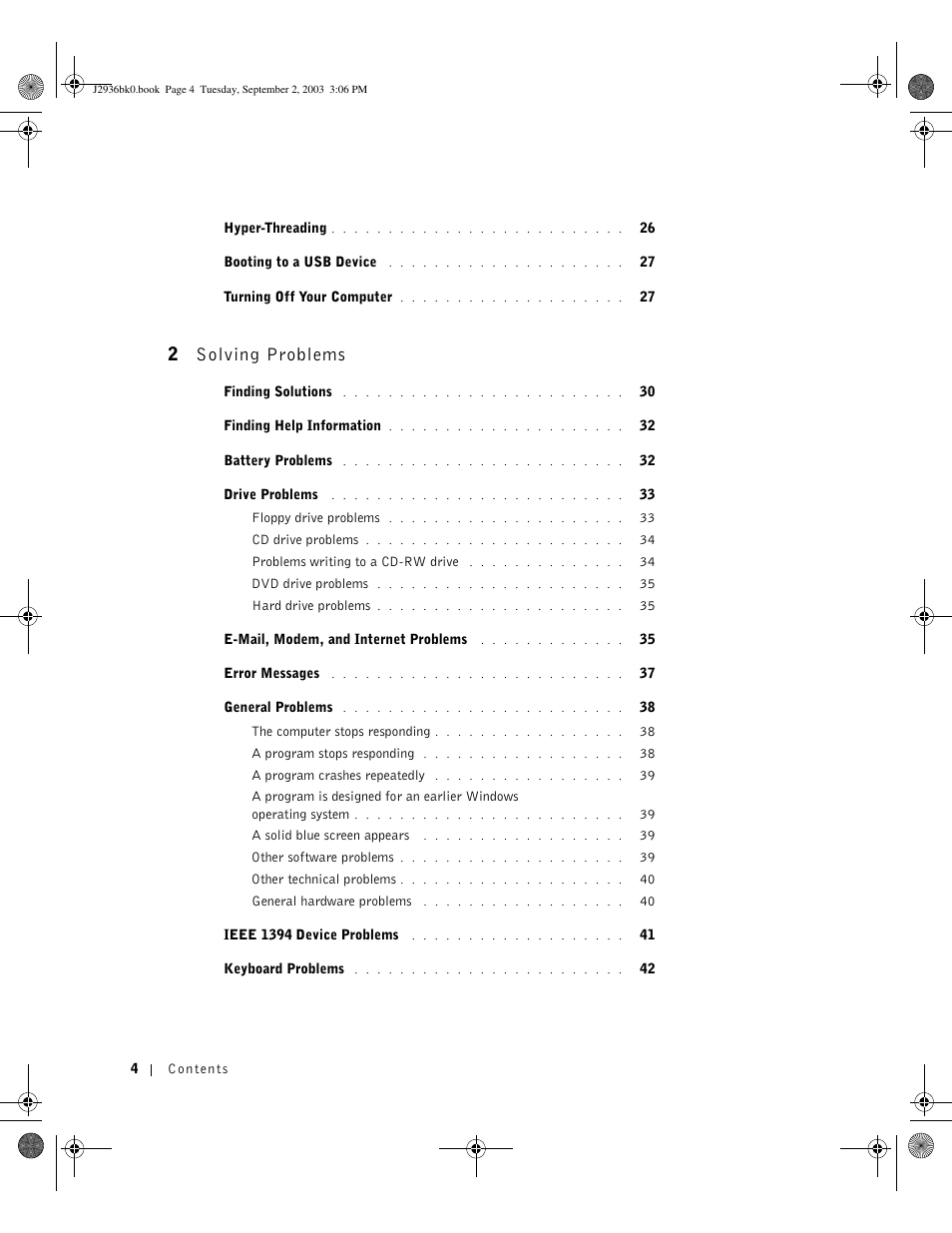 2 solving problems | Dell Dimension 4600 User Manual | Page 4 / 148