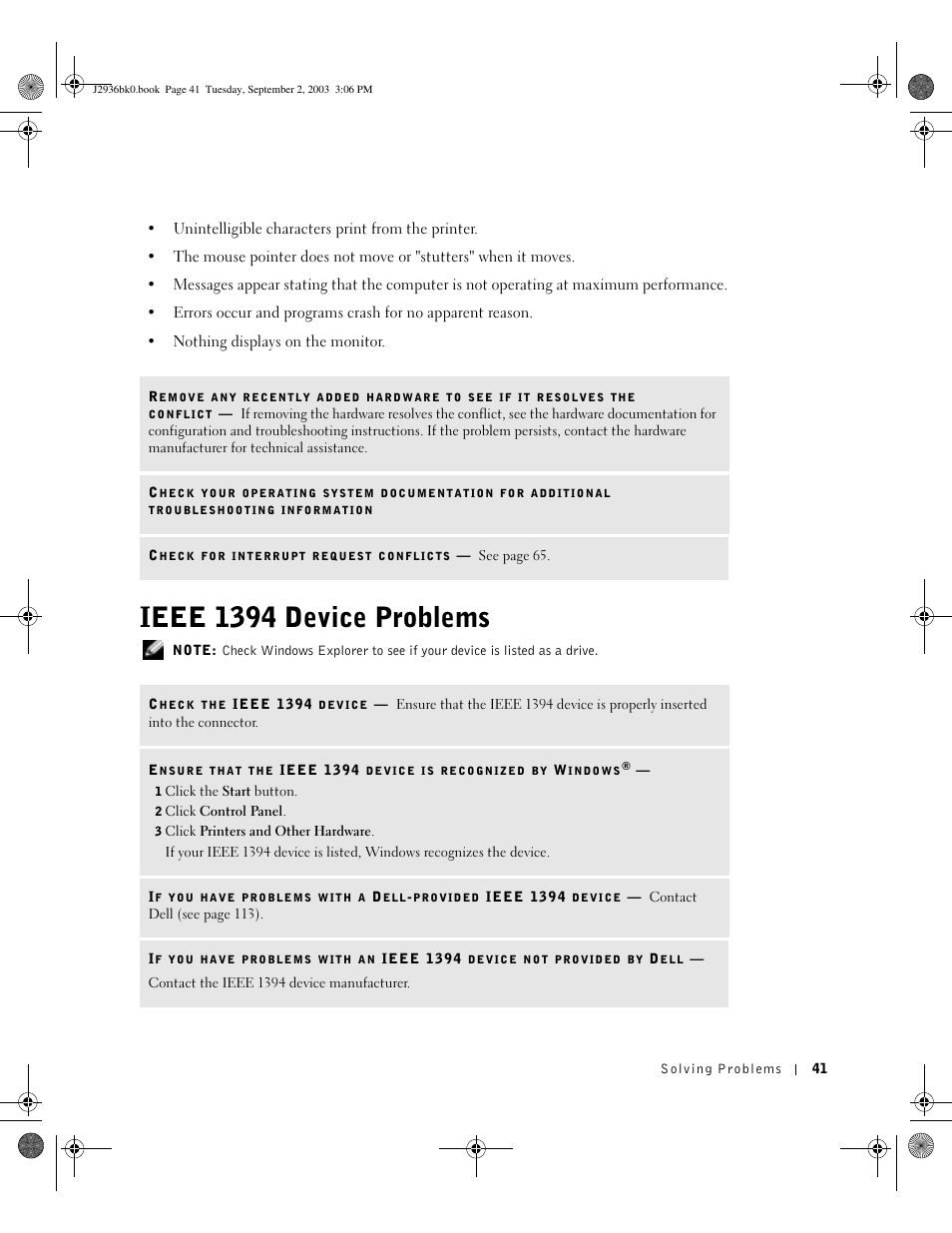 Ieee 1394 device problems | Dell Dimension 4600 User Manual | Page 41 / 148