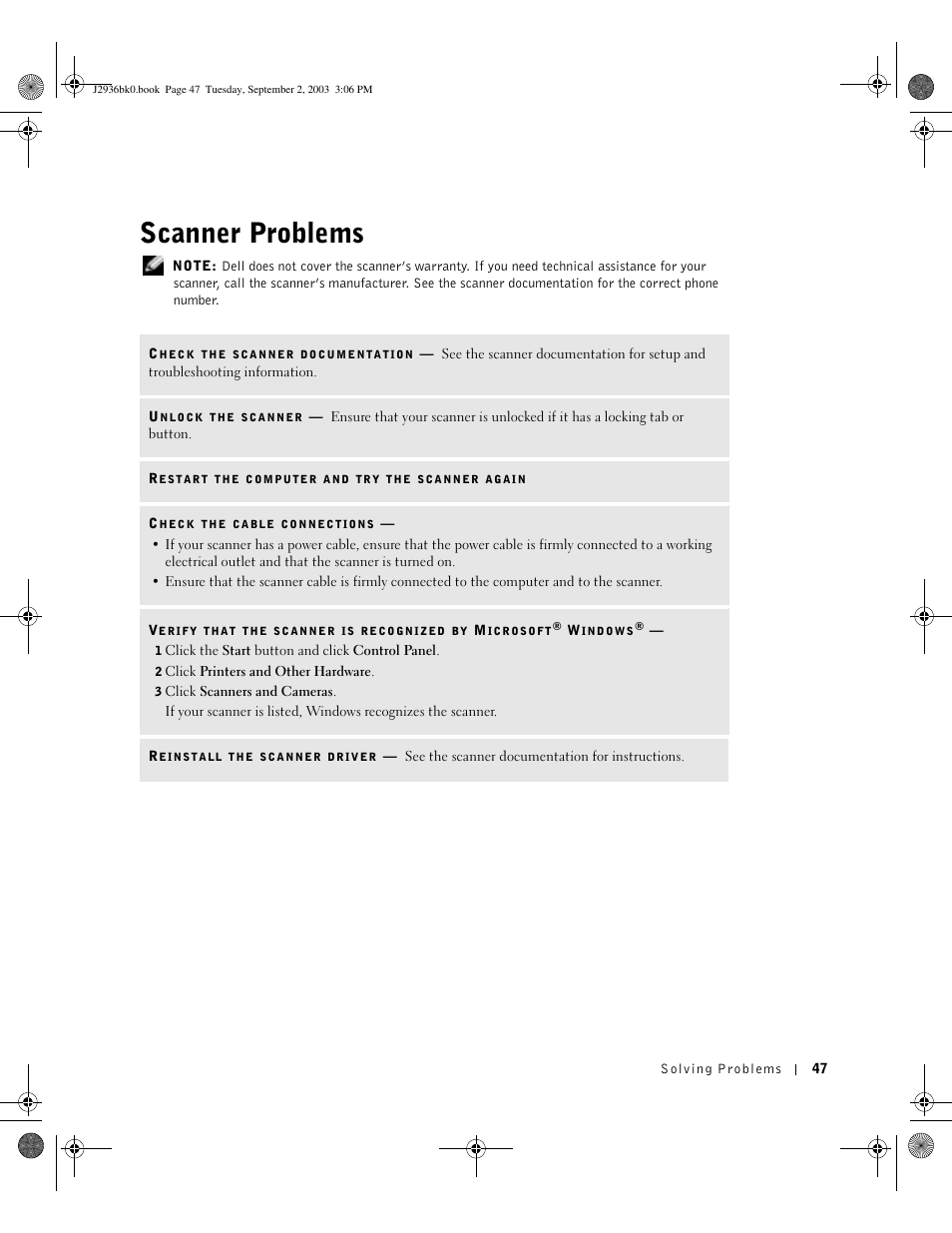 Scanner problems | Dell Dimension 4600 User Manual | Page 47 / 148