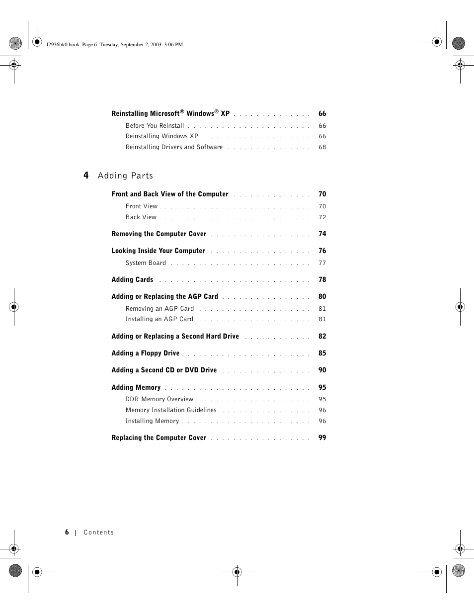 4 adding parts | Dell Dimension 4600 User Manual | Page 6 / 148