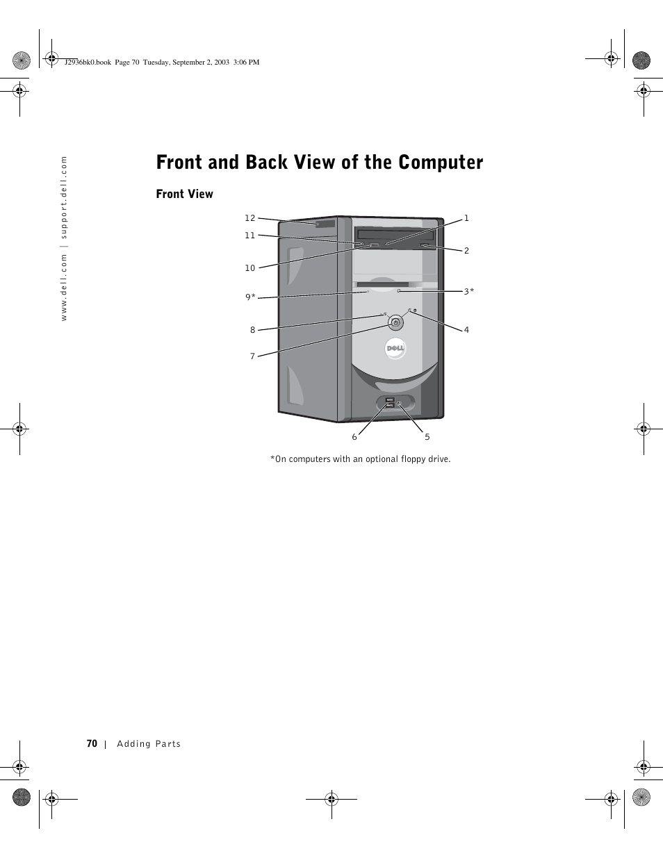 Front and back view of the computer | Dell Dimension 4600 User Manual | Page 70 / 148