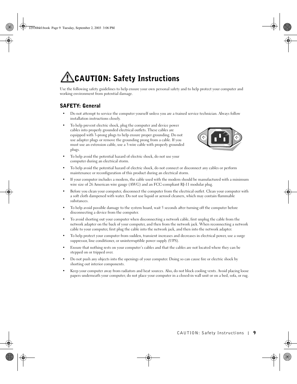 Caution: safety instructions, Safety: general | Dell Dimension 4600 User Manual | Page 9 / 148