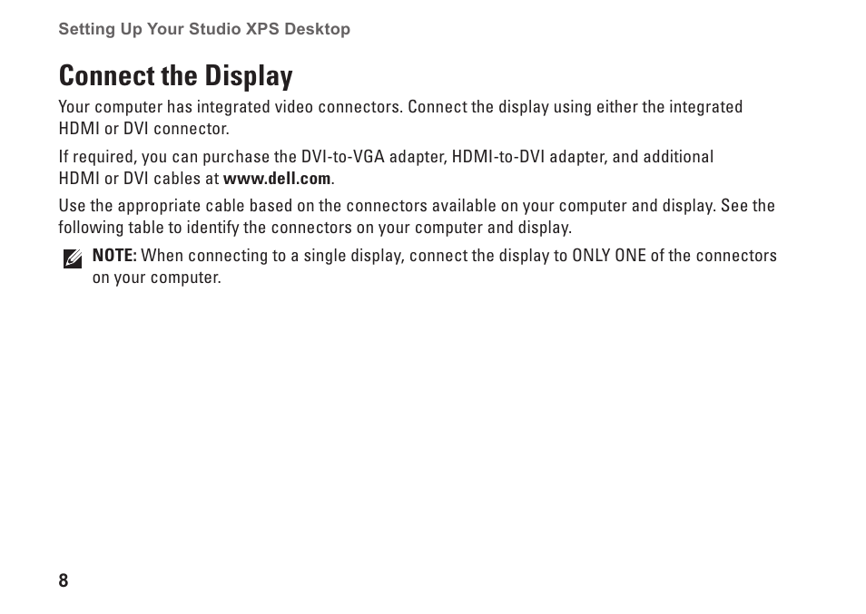 Connect the display | Dell Studio XPS 7100 (Mid 2010) User Manual | Page 10 / 74