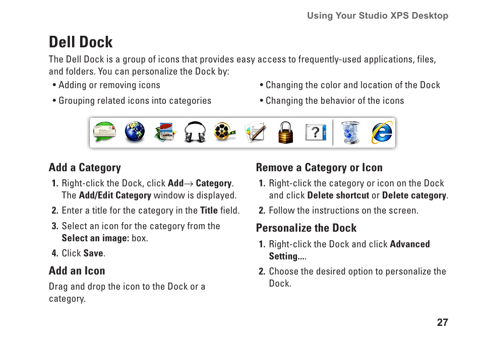 Dell dock | Dell Studio XPS 7100 (Mid 2010) User Manual | Page 29 / 74