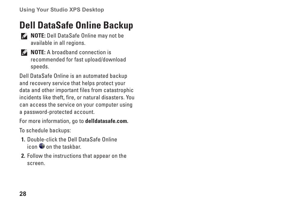 Dell datasafe online backup | Dell Studio XPS 7100 (Mid 2010) User Manual | Page 30 / 74