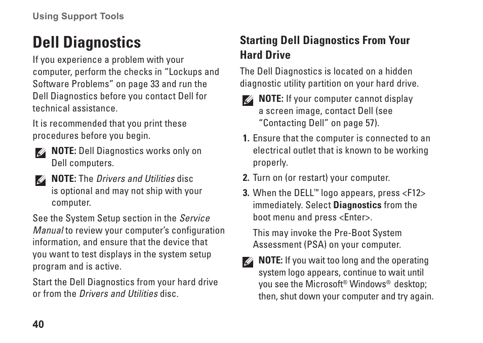 Dell diagnostics | Dell Studio XPS 7100 (Mid 2010) User Manual | Page 42 / 74