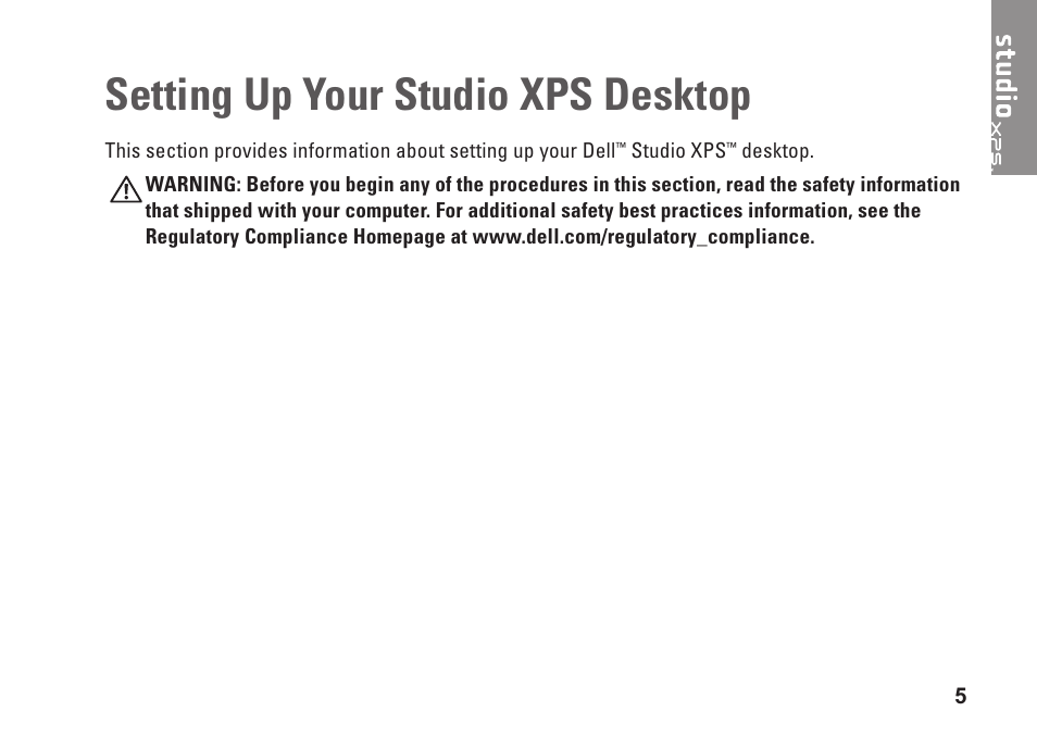 Setting up your studio xps desktop | Dell Studio XPS 7100 (Mid 2010) User Manual | Page 7 / 74