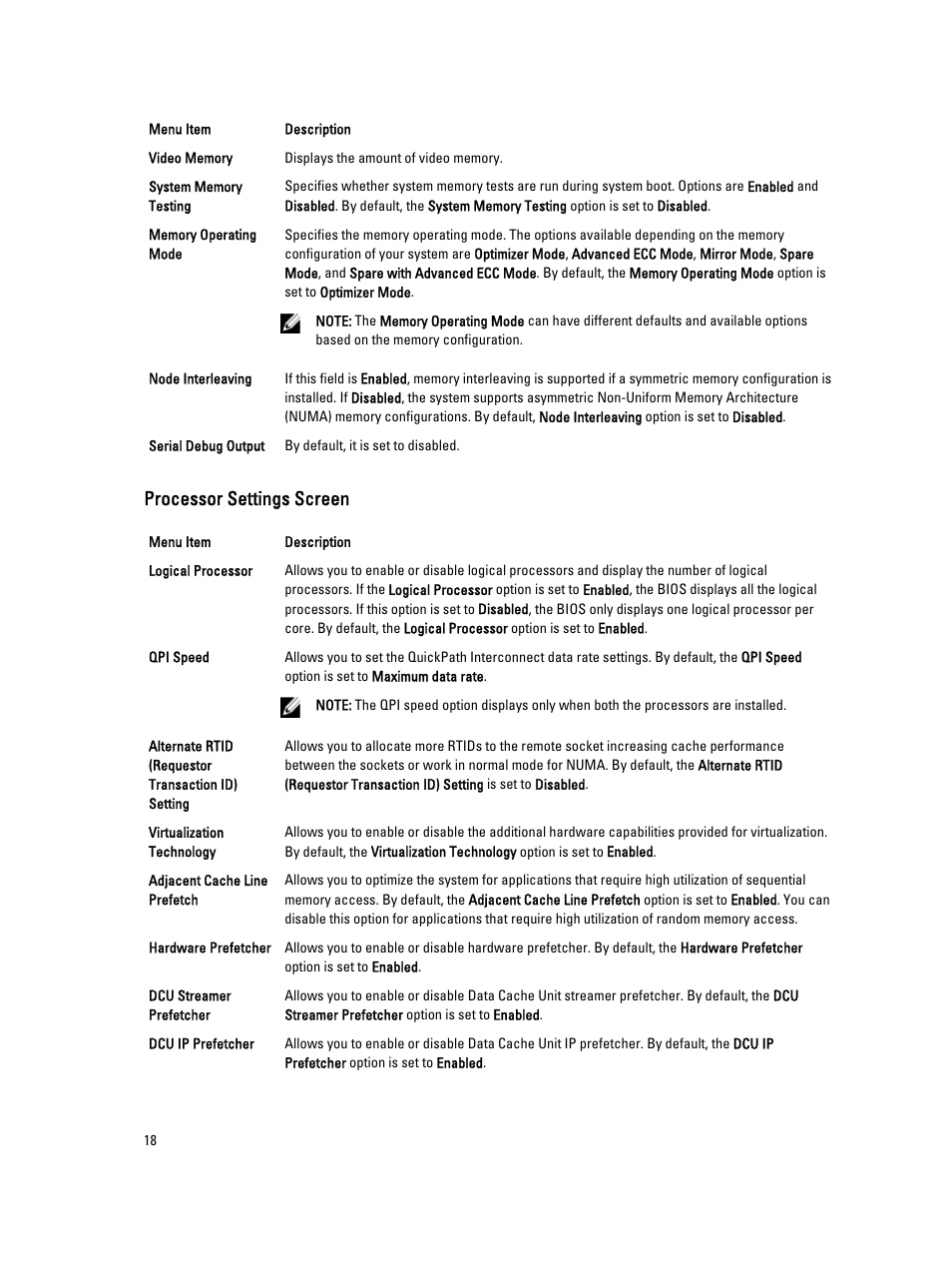 Processor settings screen | Dell PowerVault DR4100 User Manual | Page 18 / 122