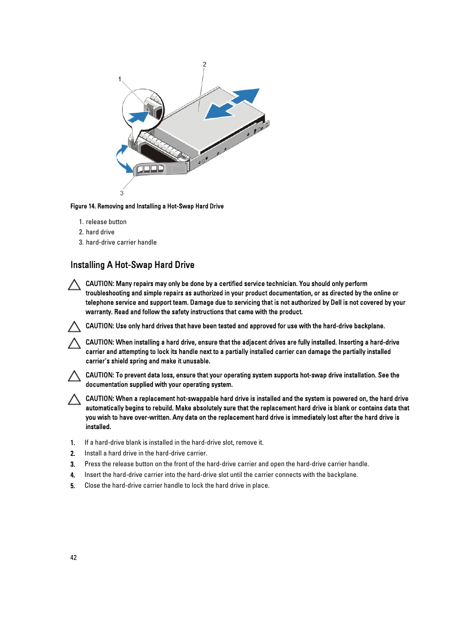 Installing a hot-swap hard drive | Dell PowerVault DR4100 User Manual | Page 42 / 122