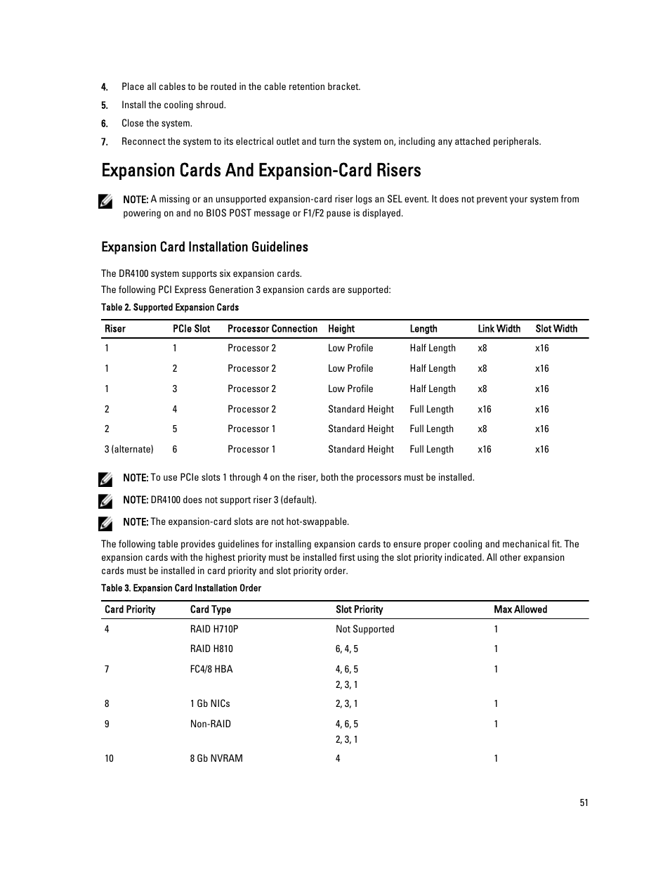 Expansion cards and expansion-card risers, Expansion card installation guidelines | Dell PowerVault DR4100 User Manual | Page 51 / 122