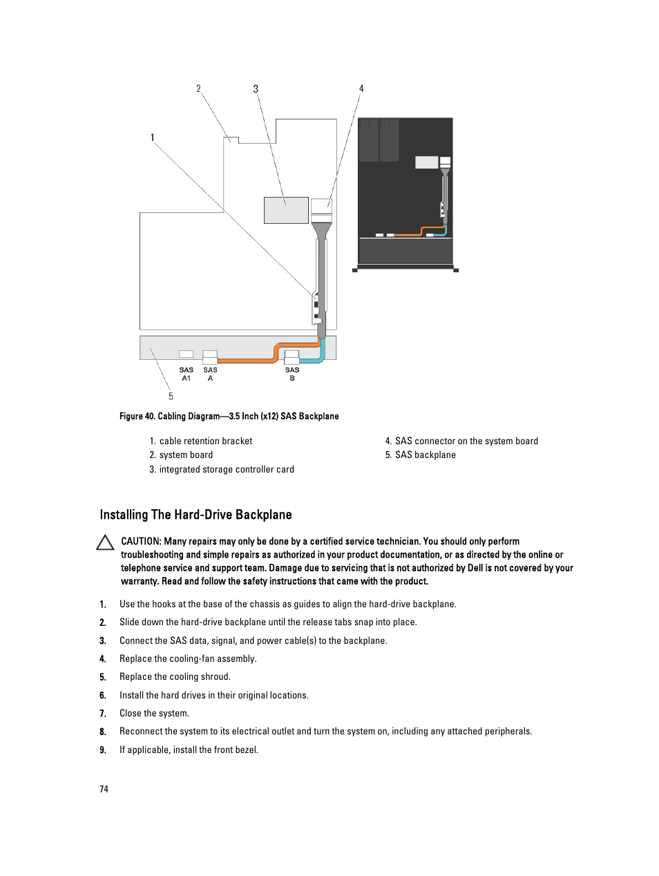 Installing the hard-drive backplane | Dell PowerVault DR4100 User Manual | Page 74 / 122
