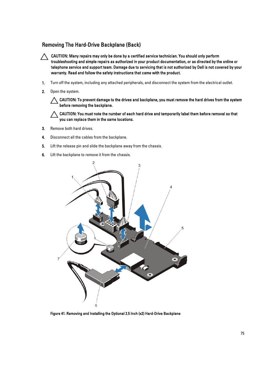 Removing the hard-drive backplane (back) | Dell PowerVault DR4100 User Manual | Page 75 / 122