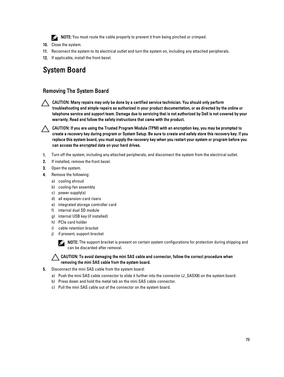 System board, Removing the system board | Dell PowerVault DR4100 User Manual | Page 79 / 122