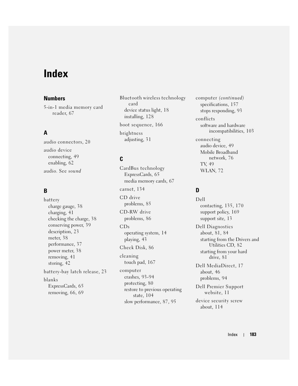 Index | Dell Inspiron 640M User Manual | Page 183 / 188