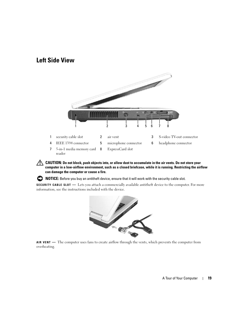 Left side view | Dell Inspiron 640M User Manual | Page 19 / 188
