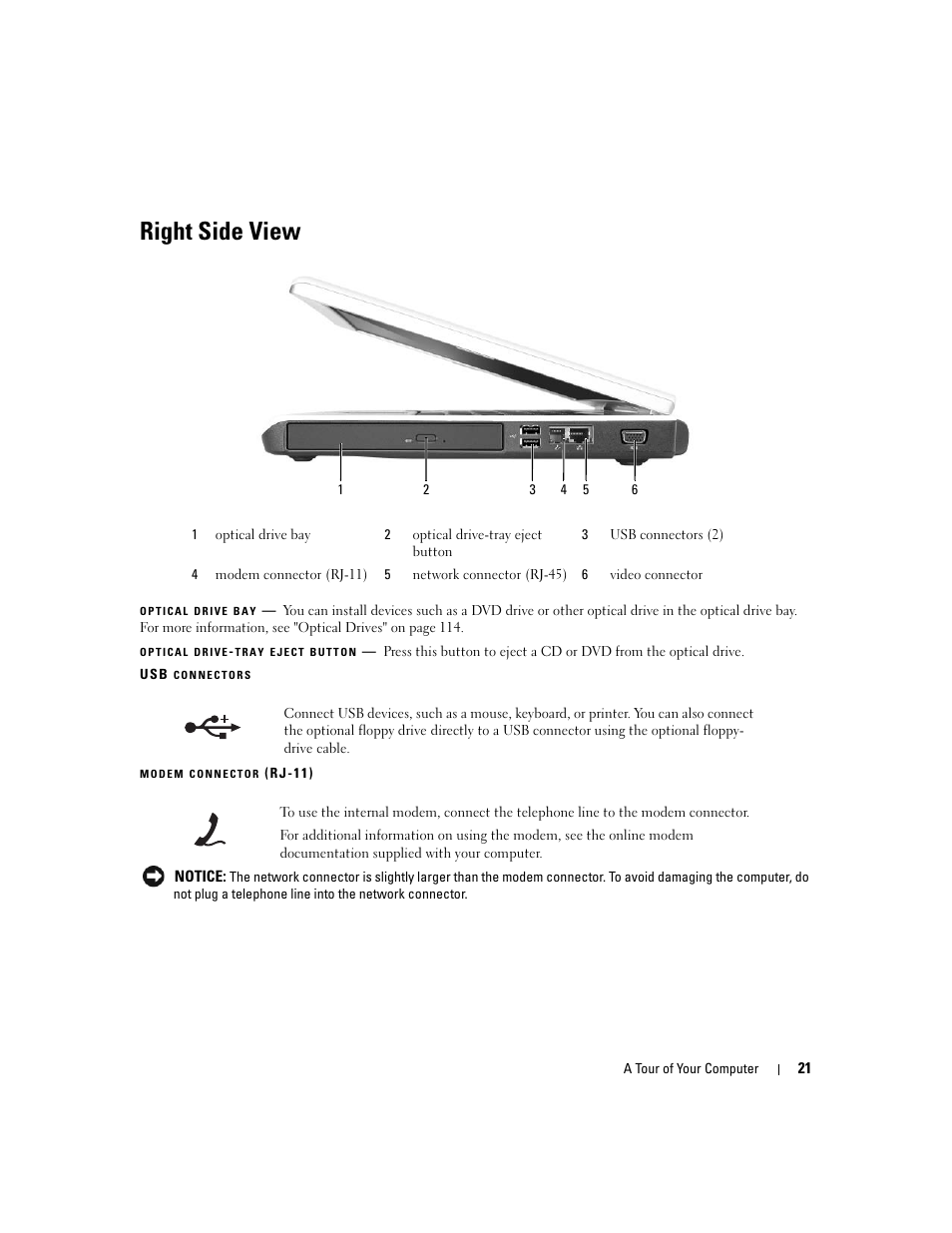 Right side view | Dell Inspiron 640M User Manual | Page 21 / 188