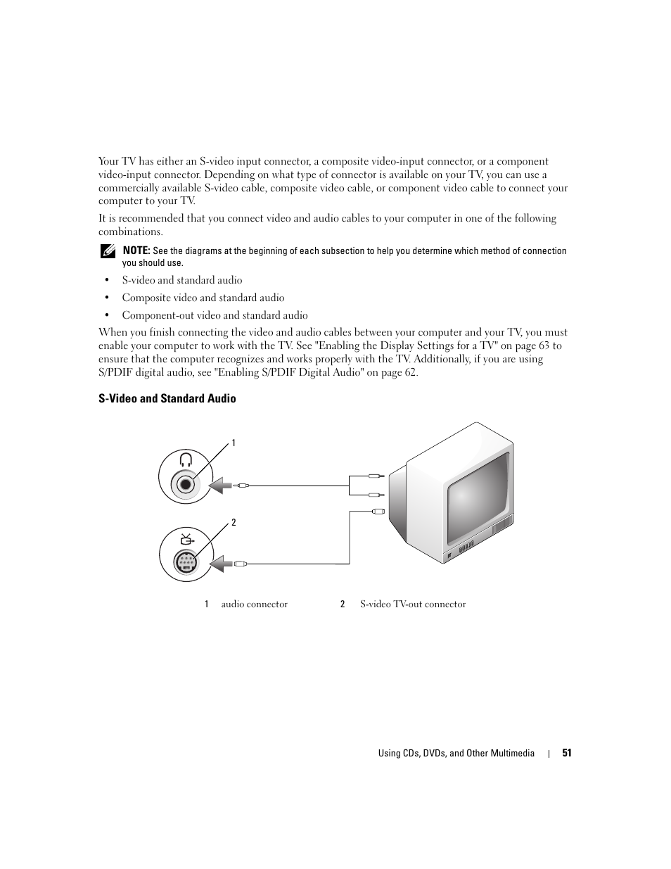 S-video and standard audio | Dell Inspiron 640M User Manual | Page 51 / 188