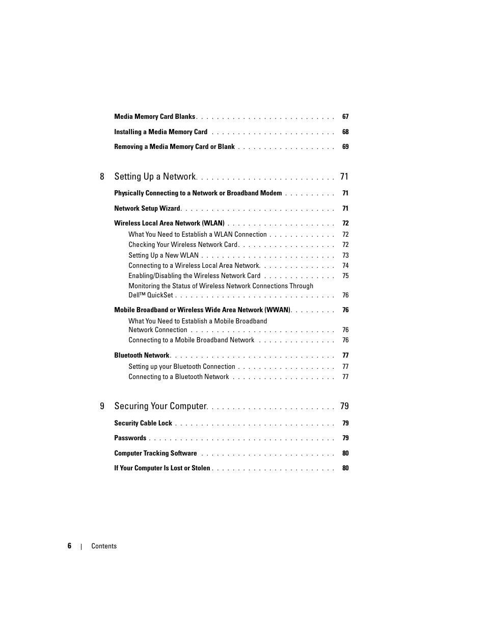 8setting up a network, 9securing your computer | Dell Inspiron 640M User Manual | Page 6 / 188