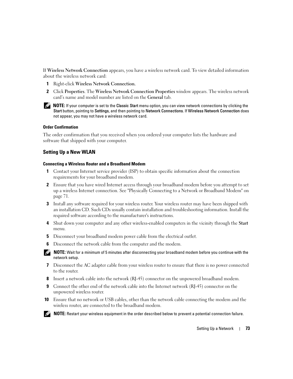 Setting up a new wlan | Dell Inspiron 640M User Manual | Page 73 / 188