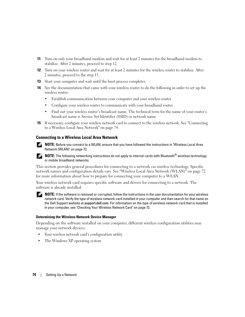 Connecting to a wireless local area network | Dell Inspiron 640M User Manual | Page 74 / 188