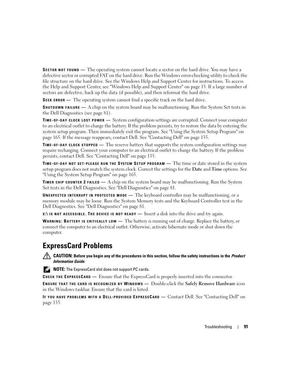 Expresscard problems | Dell Inspiron 640M User Manual | Page 91 / 188