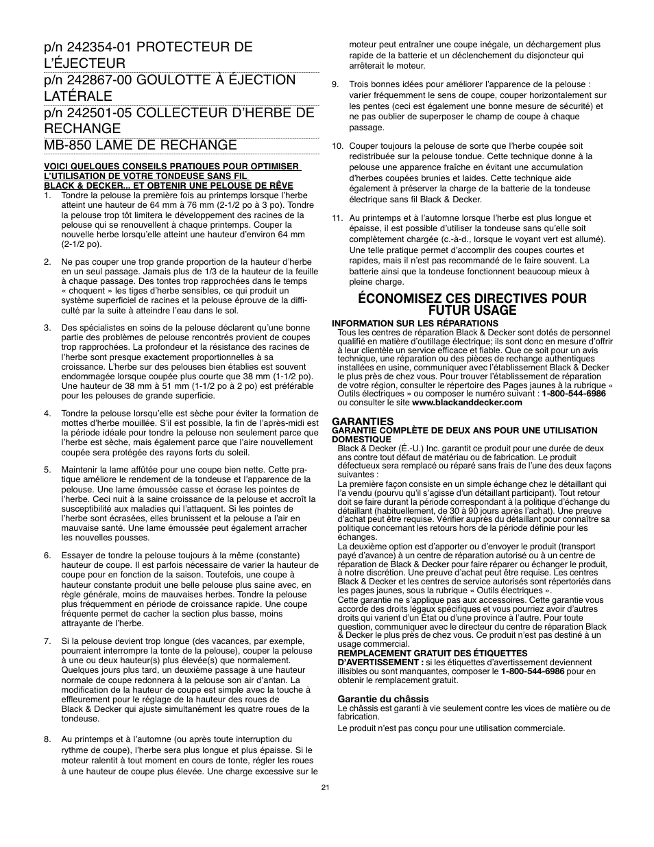 Économisez ces directives pour futur usage | Black & Decker 90531291 User Manual | Page 21 / 32