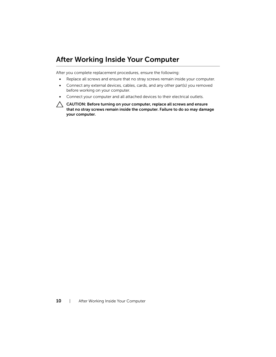 After working inside your computer | Dell XPS 15 (L521X, Mid 2012) User Manual | Page 10 / 72