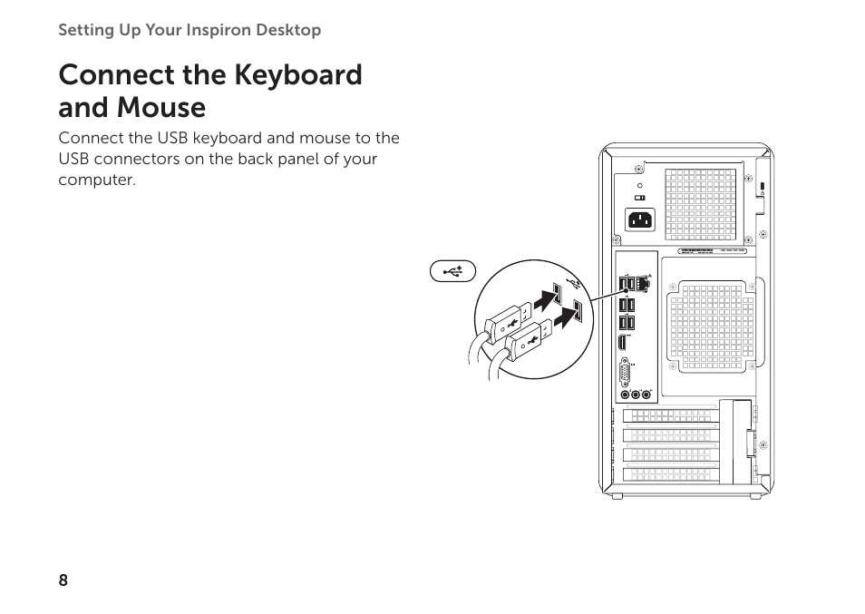 Connect the keyboard and mouse | Dell Inspiron 620 (Mid 2011) User Manual | Page 10 / 72