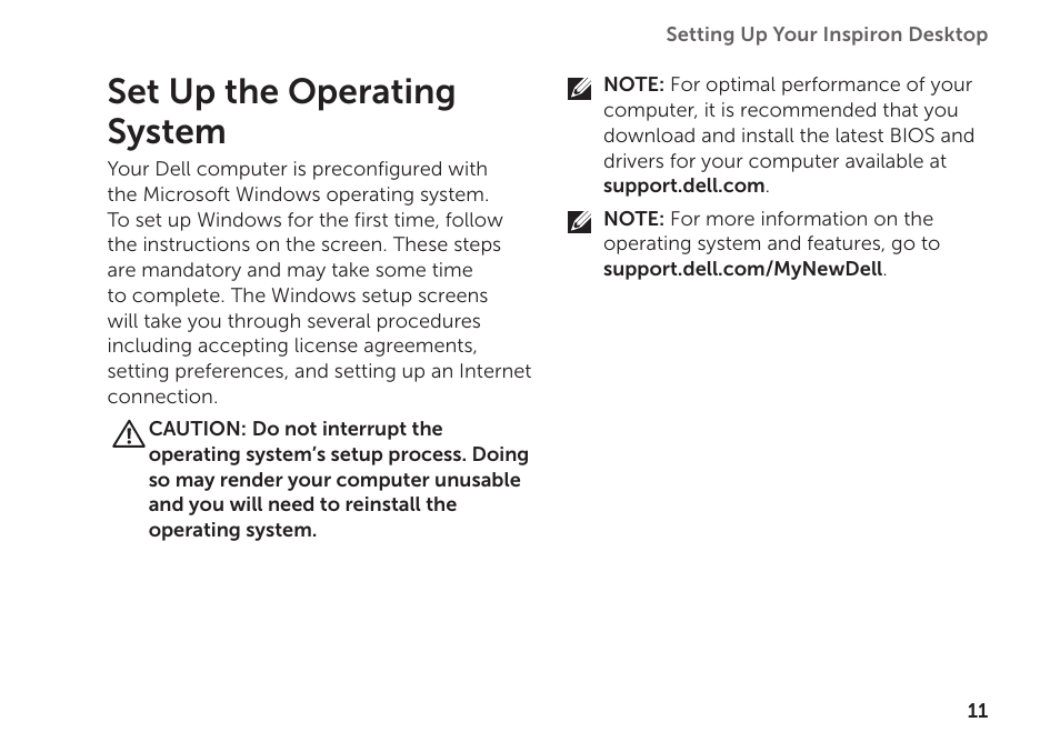 Set up the operating system | Dell Inspiron 620 (Mid 2011) User Manual | Page 13 / 72