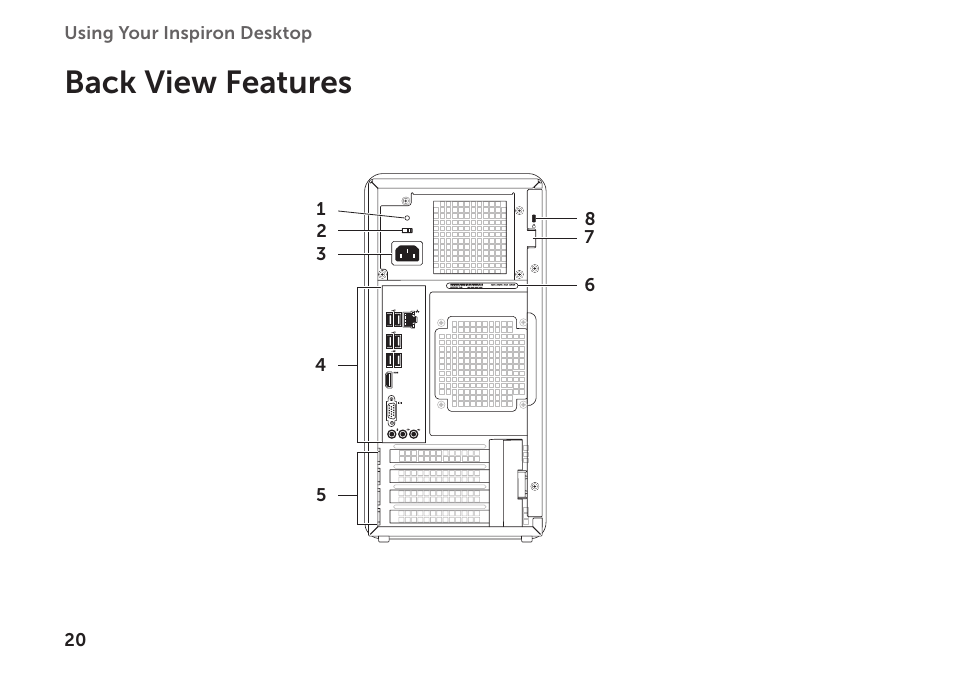 Back view features | Dell Inspiron 620 (Mid 2011) User Manual | Page 22 / 72