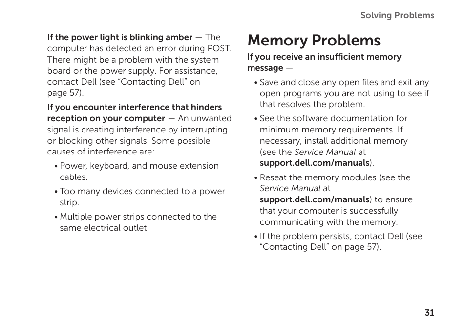 Memory problems | Dell Inspiron 620 (Mid 2011) User Manual | Page 33 / 72