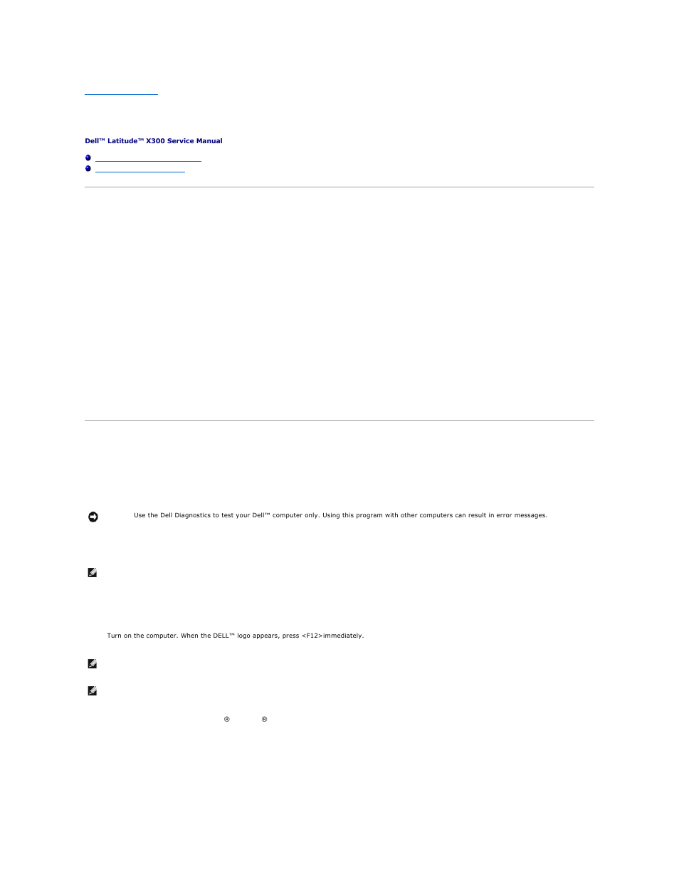 Dell diagnostics, When to use the dell diagnostics, Starting the dell diagnostics | Dell Latitude X300 User Manual | Page 12 / 50