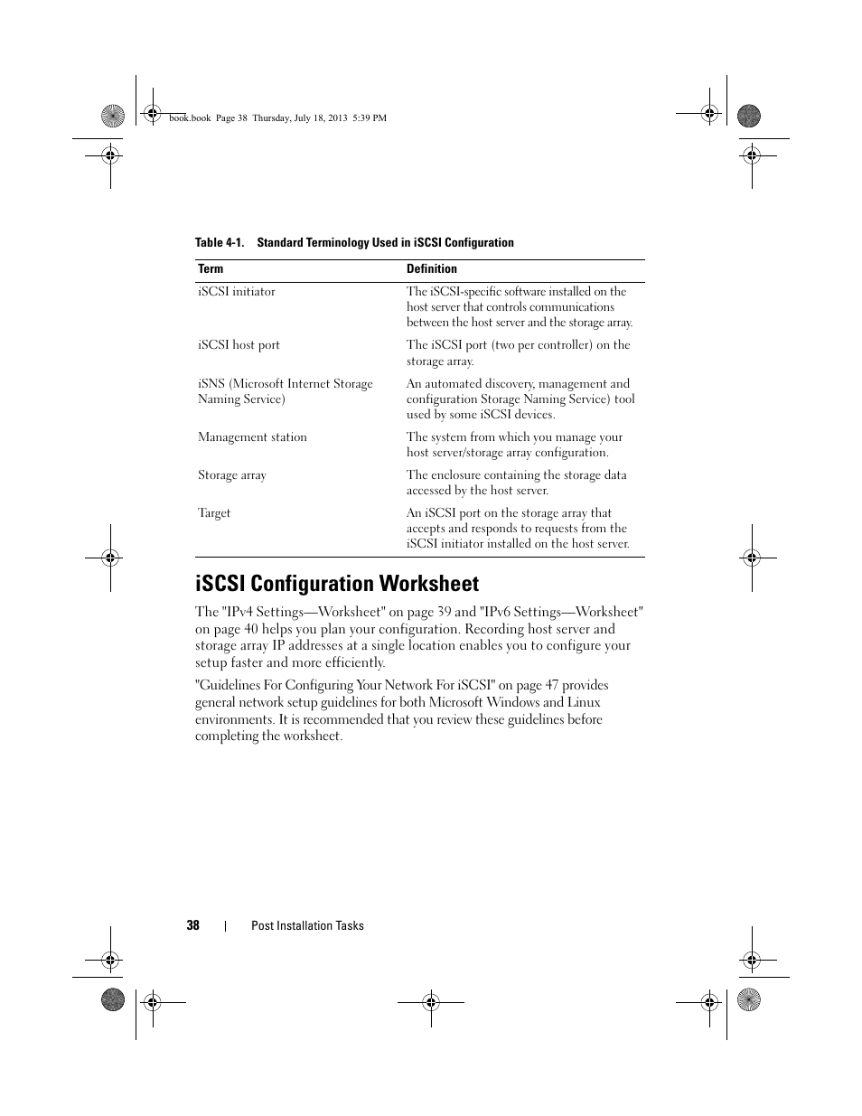 Iscsi configuration worksheet | Dell POWERVAULT MD3620I User Manual | Page 38 / 86