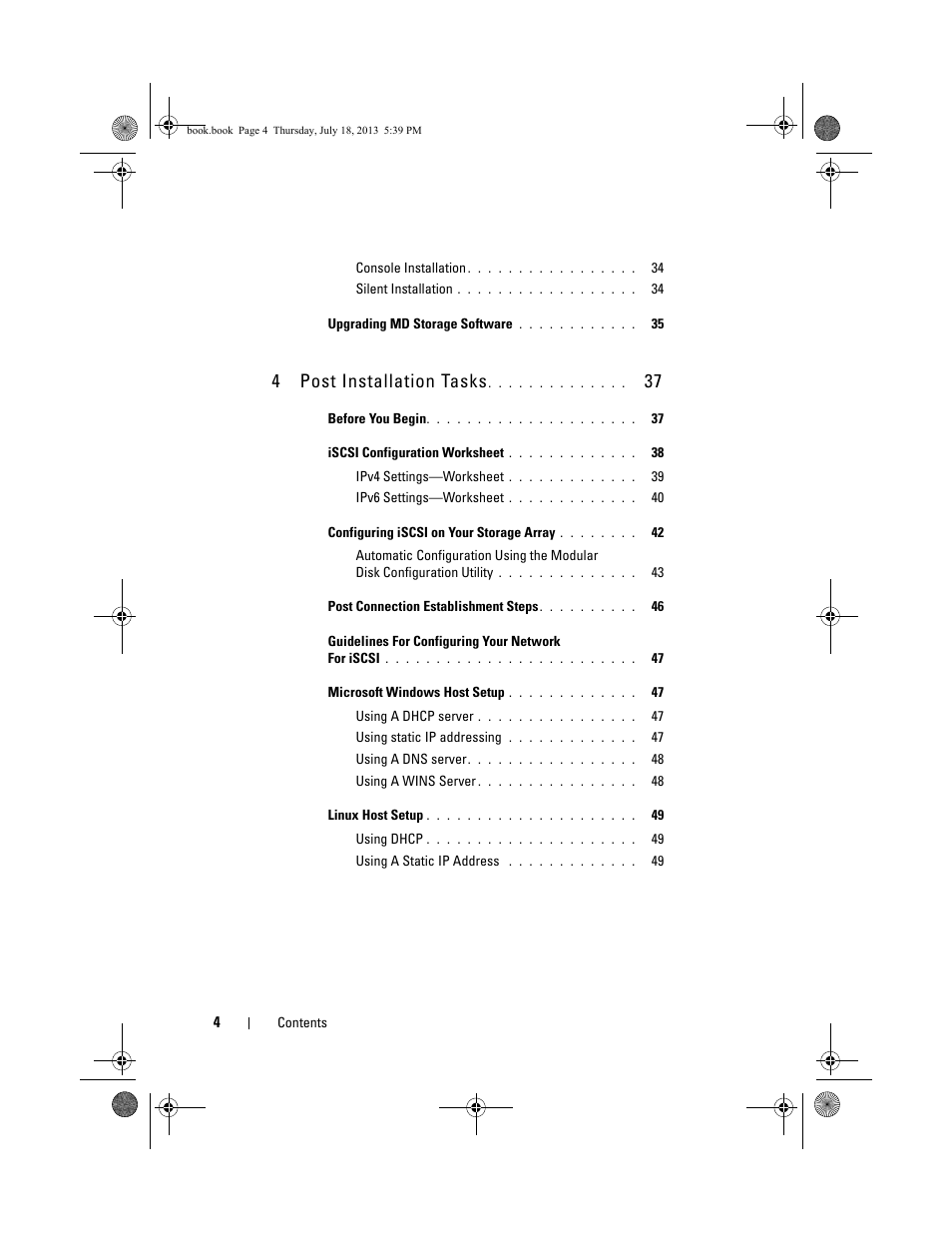 4 post installation tasks | Dell POWERVAULT MD3620I User Manual | Page 4 / 86