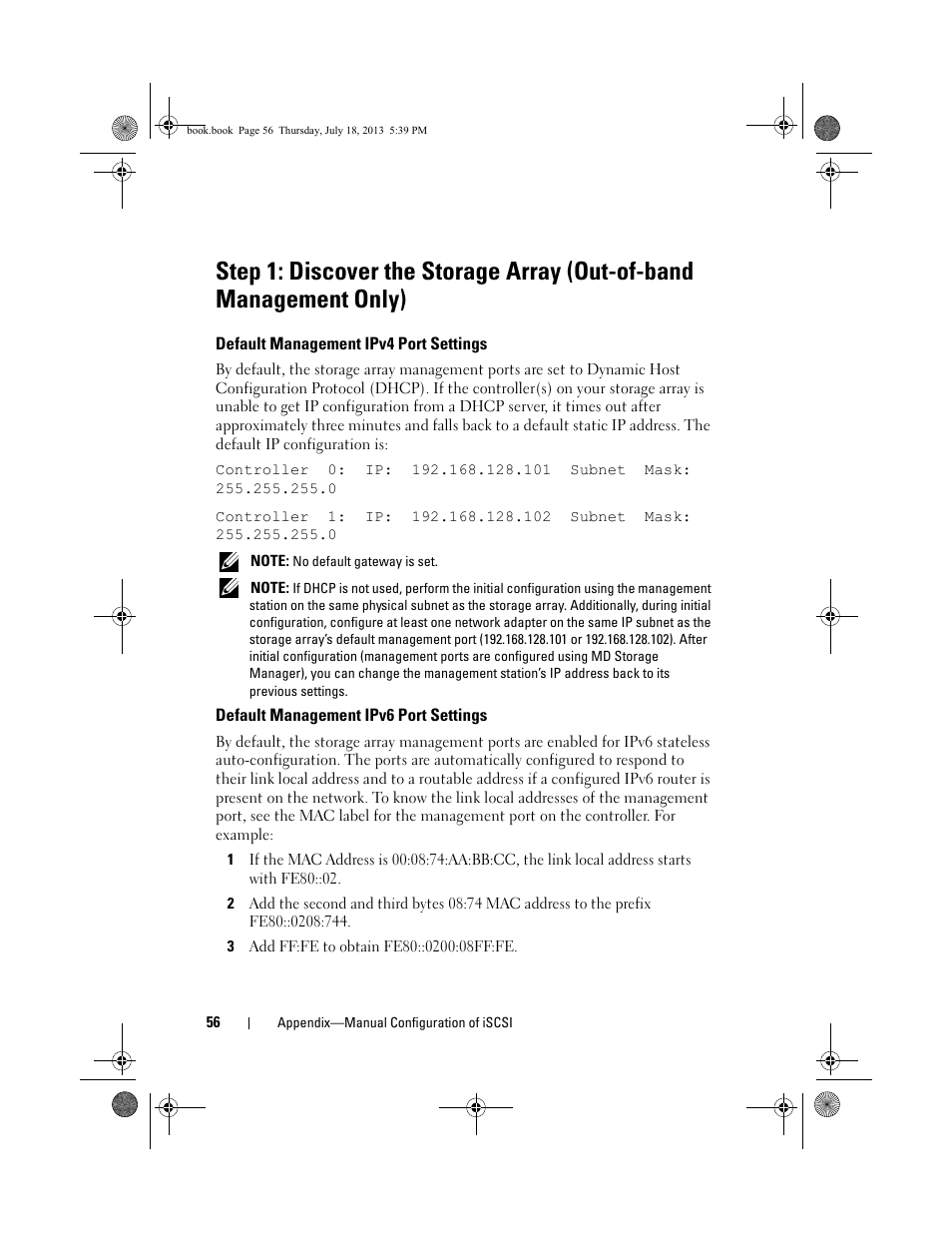 Default management ipv4 port settings | Dell POWERVAULT MD3620I User Manual | Page 56 / 86