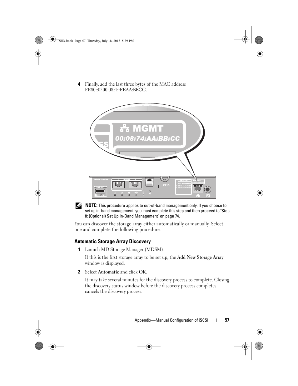 Automatic storage array discovery | Dell POWERVAULT MD3620I User Manual | Page 57 / 86