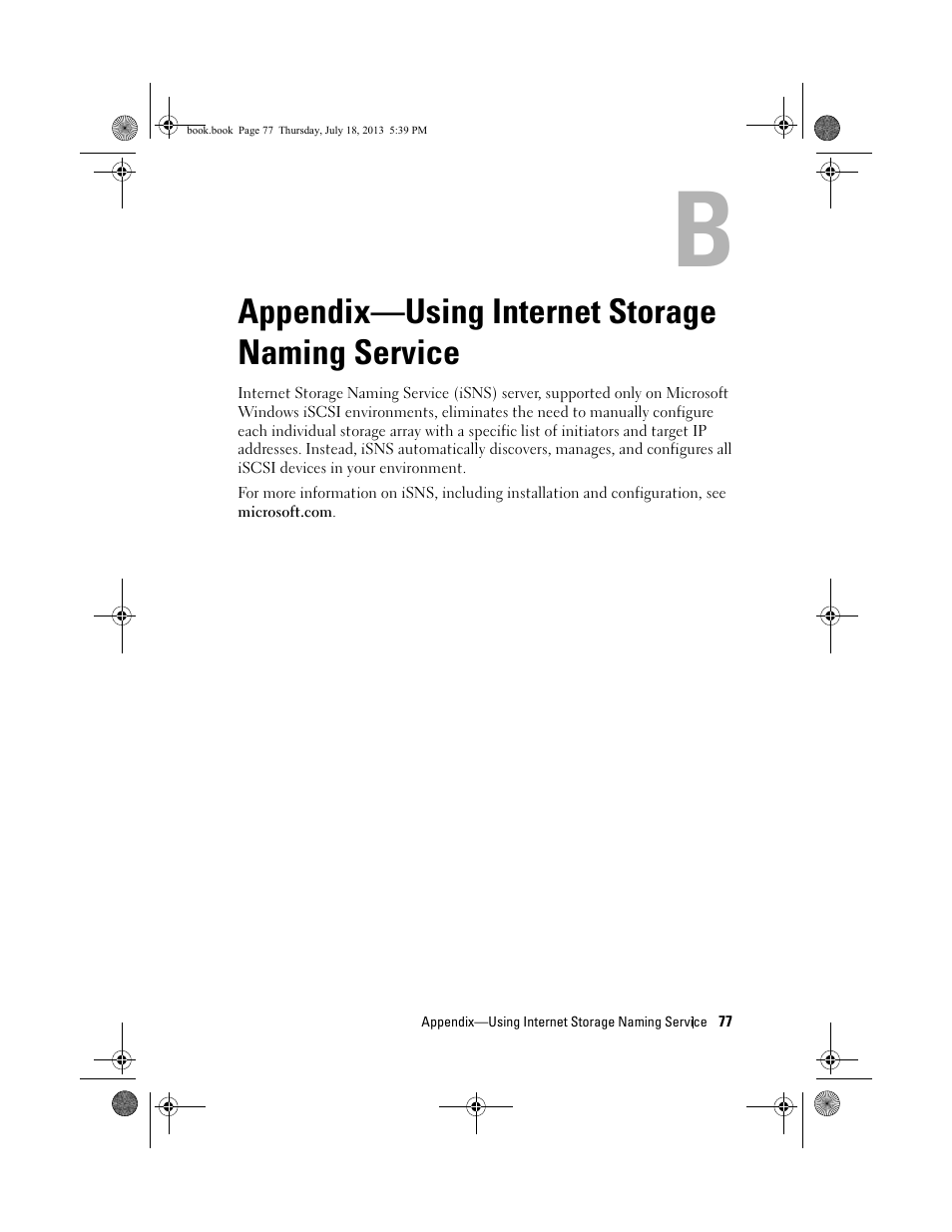 Appendix-using internet storage naming service, Appendix—using internet storage, Naming service | Appendix—using internet storage naming service | Dell POWERVAULT MD3620I User Manual | Page 77 / 86