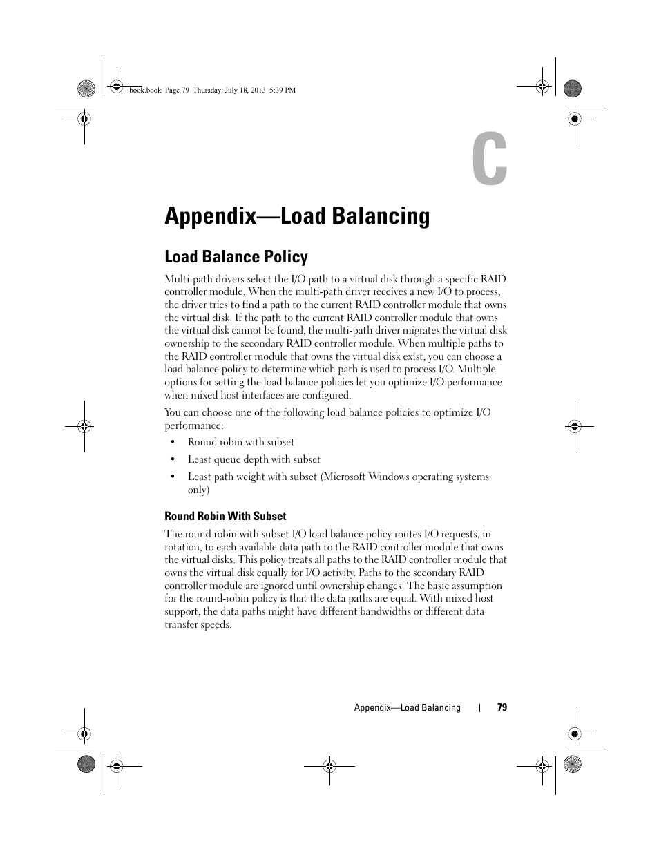 Appendix-load balancing, Load balance policy, Round robin with subset | Appendix—load balancing | Dell POWERVAULT MD3620I User Manual | Page 79 / 86